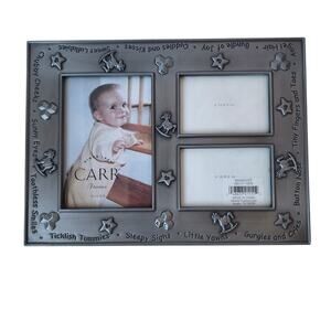 Baby Picture Frame Carr Pewter Finish Multi Three Photos Standing Easel Vintage